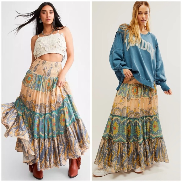 FREE PEOPLE Super Thrills Convertible
Maxi Skirt in Blue Sky Combo SZ L - Picture 1 of 8